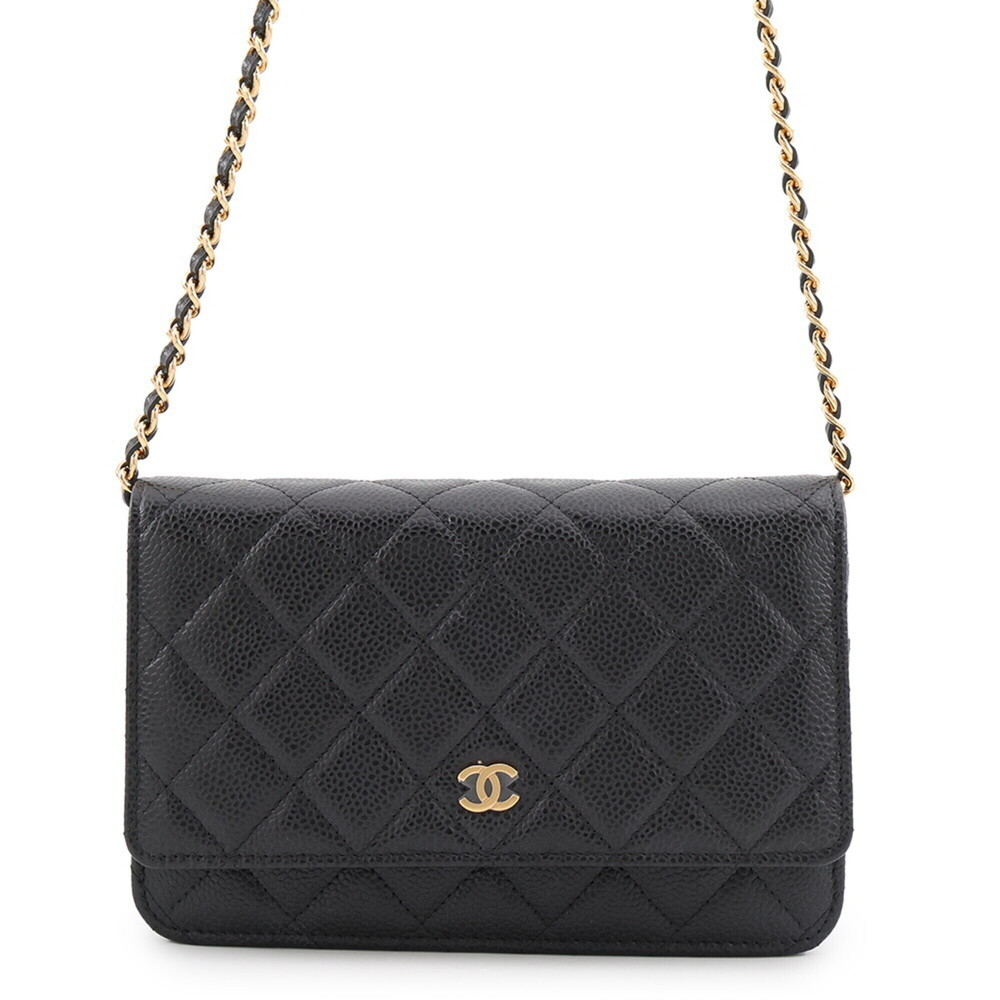 Chanel Chain Wallet Classic Matelassé Coco Mark Caviar Skin AP0250 CHANEL Bla...